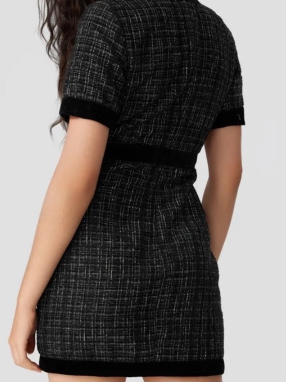 Cider Black Tweed Short-Sleeve Button-Front Mini Dress / XXS - Picture 3 of 16